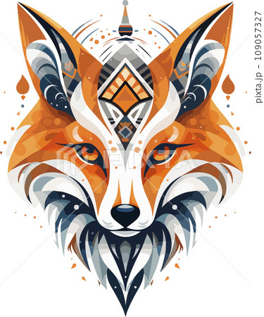 Vector ornamental ancient fox head illustration. Abstract historical mythology fox head logo. Good for print or tattoo 109057327