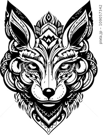 Vector ornamental ancient wolf, dog head illustration. Abstract historical mythology dog or wolf head logo. Good for print or tattoo 109057342
