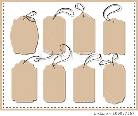 Set of 8 brown price tags on white background 109057367