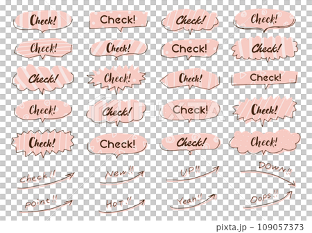 シンプルでおしゃれな手描きの吹き出し　ピンク　CHECK	 109057373