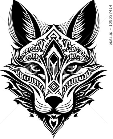 Vector ornamental ancient wolf, dog head illustration. Abstract historical mythology dog or wolf head logo. Good for print or tattoo 109057414