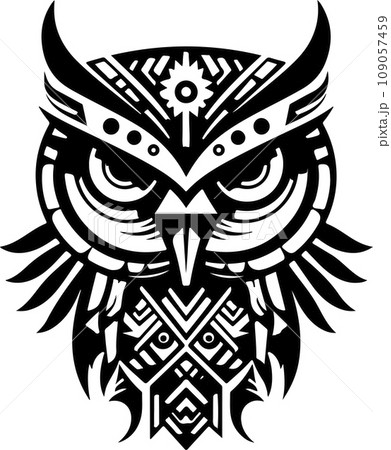 Vector ornamental ancient owl illustration. Abstract historical mythology bird head logo. Good for print or tattoo 109057459