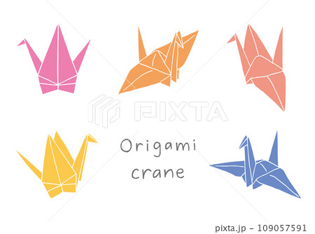 折り鶴の手描きイラストセット（カラー/輪郭線なし） 109057591