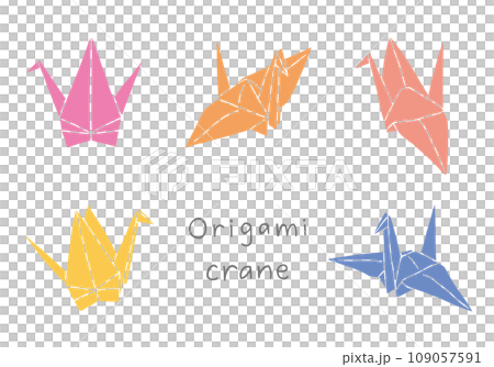 折り鶴の手描きイラストセット（カラー/輪郭線なし） 109057591