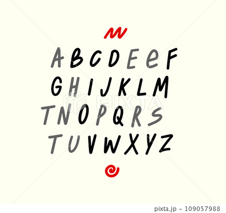 Hand draw alphabet with capital letters. Sleek unique vector font. Typography font with Brush Font Type Font lettering handwritten. Minimal technology typography Hand draw alphabet with capital letters. Sleek unique vector font. Typography font with Brush Font Type Font lettering handwritten. Minimal technology typography 109057988