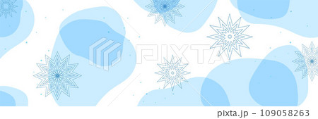 Winter horizontal banners. Vector background. Snowflakes, dots, transparent shapes. 109058263