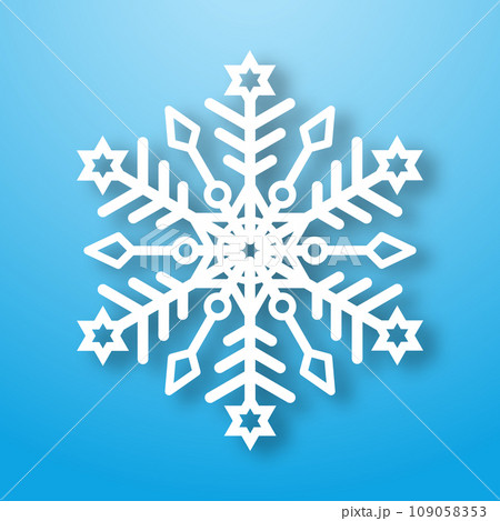 White snowflake on a blue background for winter design. Christmas New Year cards. White snowflake on a blue background for winter design. Christmas New Year cards. 109058353