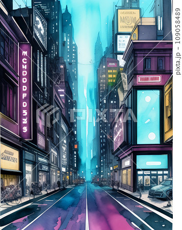 雨降る街並み 109058489