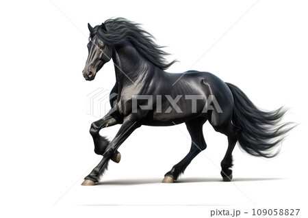 Image of black horse running on white background. Wildlife Animals. Mammals. Image of black horse running on white background. Wildlife Animals. Mammals. 109058827