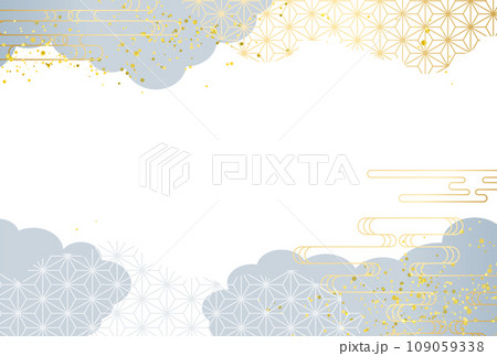 冬　和柄　高級感・青・金・雲　背景 109059338