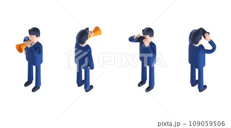 スーツを着てネクタイをしたスマートな男性キャラクターをアイソメトリックに配置した3DCGレンダリング 109059506