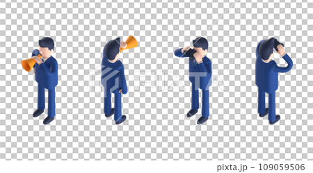 スーツを着てネクタイをしたスマートな男性キャラクターをアイソメトリックに配置した3DCGレンダリング 109059506