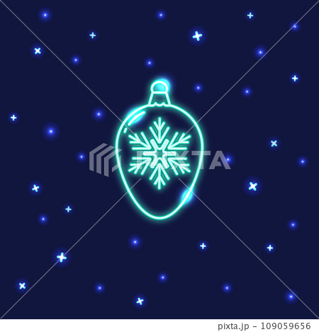 Neon Christmas bauble icon in line style 109059656