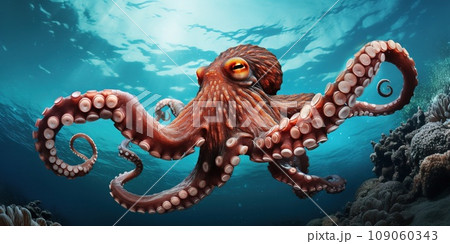 Huge octopus underwater at the sea, nature andのイラスト素材