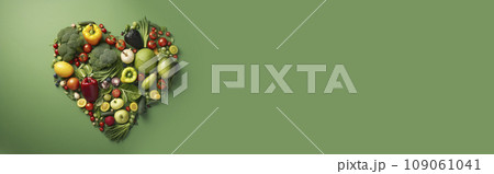 vegetables and fruits in the form of a heart. food for Valentine's Day. vegan food. The 14th of February. Banner 109061041
