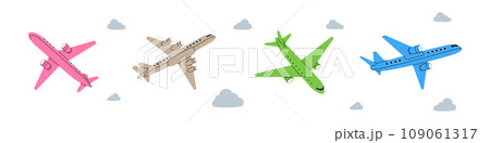 Aircraft set. Passenger airplanes. Different air transport silhouette. Vector illustration. Aircraft set. Passenger airplanes. Different air transport silhouette. Vector illustration. 109061317