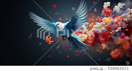 creative photos of dove as a symbol of peace, flowers and bird creative photos of dove as a symbol of peace, flowers and bird 109062013