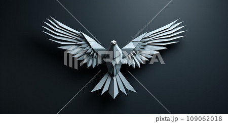 Origami bird in gray on a neutral background with space for text Origami bird in gray on a neutral background with space for text 109062018