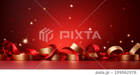 red background and red ribbons for wrapping gifts for the holiday 109062076