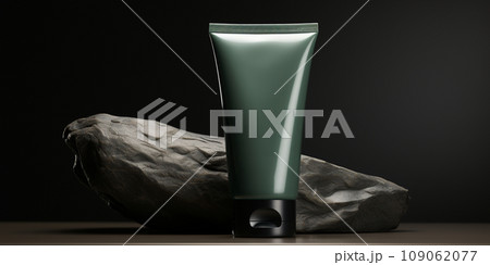 Mockup minimalist product mask, cream, skincare bottle, background neutral minimalist simple minimal color, deep green 109062077
