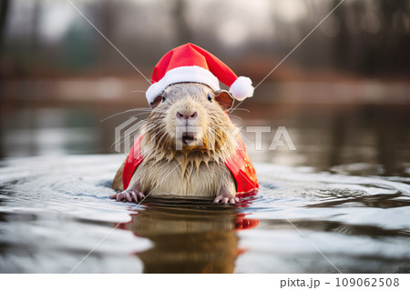 Capybara dressed as Santa Claus 109062508