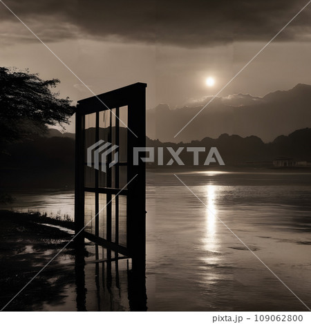 A ethereal wooden frame in the water. A ethereal wooden frame in the water. 109062800