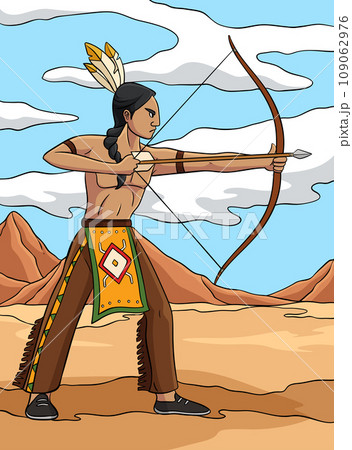 Native American Indian with Bow Arrow Colored  109062976