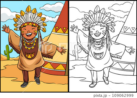 Happy Native American Indian Girl Illustration Happy Native American Indian Girl Illustration 109062999