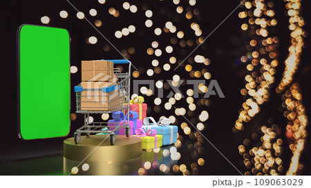 The mobile and shopping cart for online Business 3d rendering. 109063029
