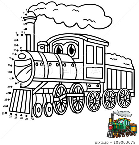 Dot to Dot Steam Locomotive Vehicle Isolated  109063078