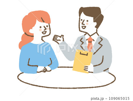 専門家の説明を聞いている女性_色 109065015