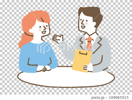 専門家の説明を聞いている女性_色 109065015