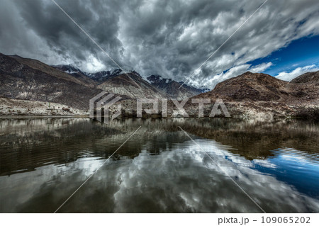 Sacred mountain lake Lohan Tso in Himalayas. Nubra valley, Ladakh, Jammu and Kashmir, India. High Dynamic Range image Sacred mountain lake Lohan Tso in Himalayas. Nubra valley, Ladakh, Jammu and Kashmir, India. High Dynamic Range image 109065202