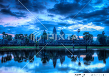 High dynamic range (hdr) image of Angkor Wat - famous Cambodian landmark - on sunrise. Siem Reap, Cambodia High dynamic range (hdr) image of Angkor Wat - famous Cambodian landmark - on sunrise. Siem Reap, Cambodia 109065248