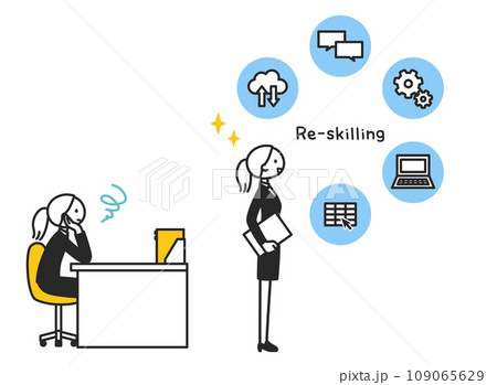 リスキリングに挑戦する会社員の女性 リスキリングに挑戦する会社員の女性 109065629