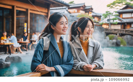 友達2人で女子旅　温泉旅行、観光　AI生成画像 109066992