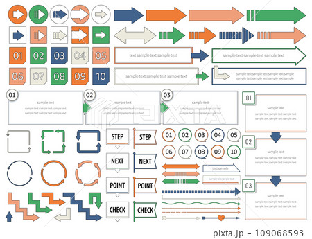 矢印のアイコン　フレーム　セット　デザイン　シンプル　数字　ステップ　ポイント　チェック　1~10 109068593