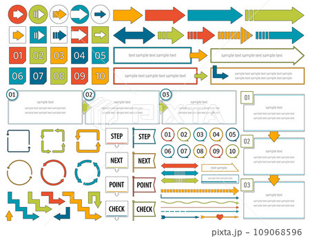 矢印のアイコン フレーム セット デザイン シンプル 数字 ステップ ポイント チェック 1~10 矢印のアイコン フレーム セット デザイン シンプル 数字 ステップ ポイント チェック 1~10 109068596