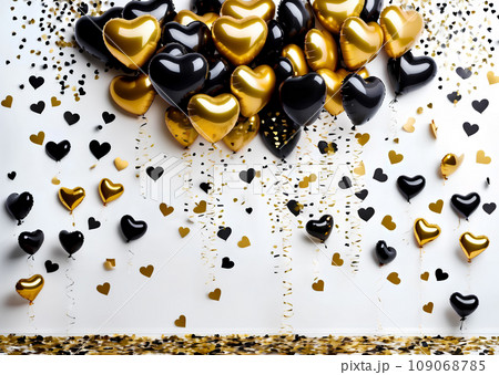 ハート型の風船と紙吹雪のイラスト　AI生成画像 109068785