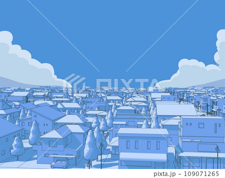 住宅街CG　住宅　街並み　風景　背景　単調色　空 109071265
