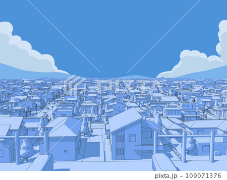 住宅街CG　住宅　街並み　風景　背景　単調色　空 109071376