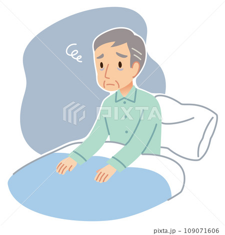 眠れなくて悩むシニア男性　不眠　高齢者 109071606