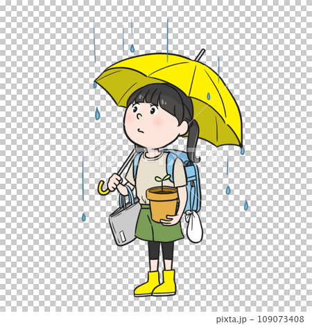 雨天帶著很多行李的小學生(彩色) 雨天帶著很多行李的小學生(彩色) 109073408