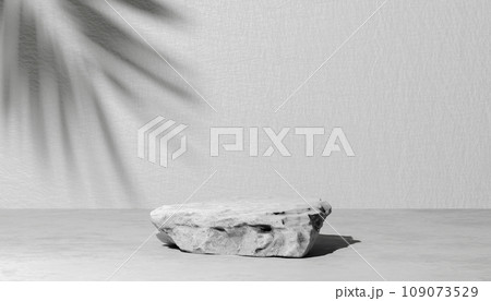 Grey stone pedestal podium. scene with palm leaf shadow. Minimal scene products display, Stage showcase. white single stone podium minimal product display pedestal rock cosmetic Grey stone pedestal podium. scene with palm leaf shadow. Minimal scene products display, Stage showcase. white single stone podium minimal product display pedestal rock cosmetic 109073529