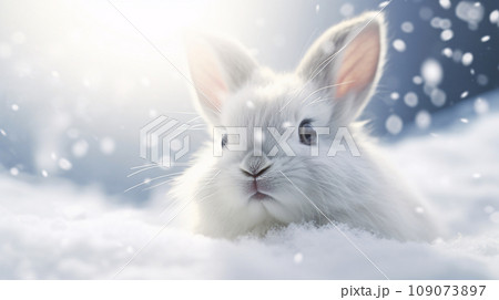 雪の中、カメラ目線の可愛いウサギのイラスト素材 [109073897] - PIXTA