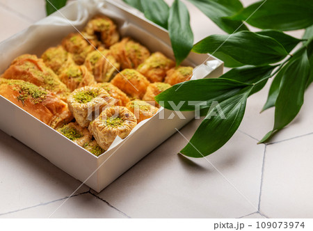 Assortment of Turkish baklava dessert Assortment of Turkish baklava dessert 109073974