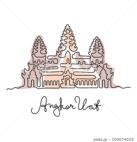 Angkor Wat Temple one line vector illustration 109074026