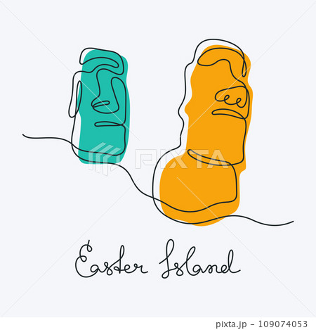 Easter Island statues one line vector illustration 109074053