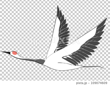 毛筆で書いた水墨画風の鶴の手描きイラストのイラスト素材