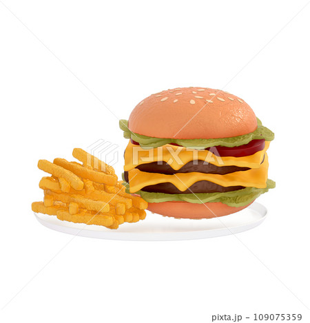 fast food menu 3d clipart, Classic cheeseburger with a side of fries fast food menu 3d clipart, Classic cheeseburger with a side of fries 109075359